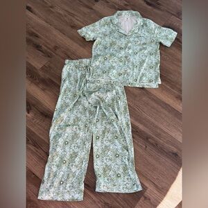 NEW Lates by Kate Satin pajama set green blue floral women’s SMALL NWOT pj